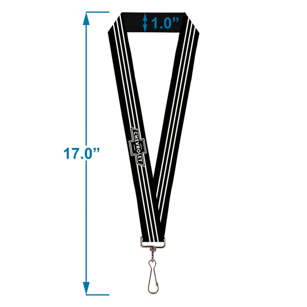 Buckle Down Lanyard - 1.0" - Vintage CHEVROLET Bowtie 3-Stripe Black Ivory