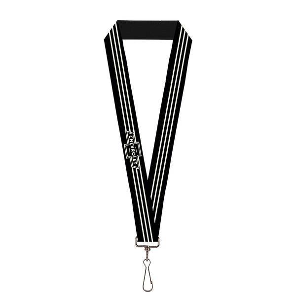 buckle down Lanyard - 1.0" - Vintage CHEVROLET Bowtie 3-Stripe Black Ivory