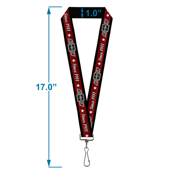 Buckle Down Lanyard - 1.0" - Vintage CHEVROLET Bowtie SINCE 1911 Stars Stripe Black Red Ivory