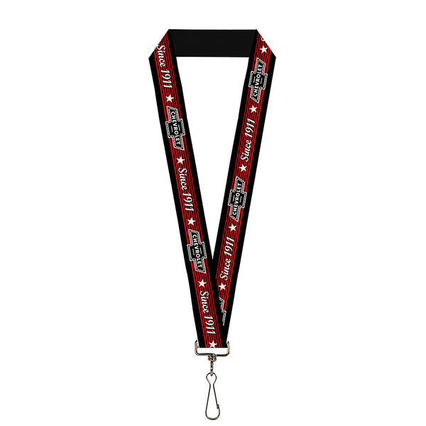 buckle down Lanyard - 1.0" - Vintage CHEVROLET Bowtie SINCE 1911 Stars Stripe Black Red Ivory