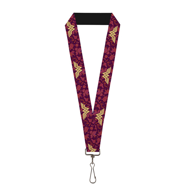 buckle down Lanyard - 1.0" - Wonder Woman Logo Floral Collage Purple Pinks Gold