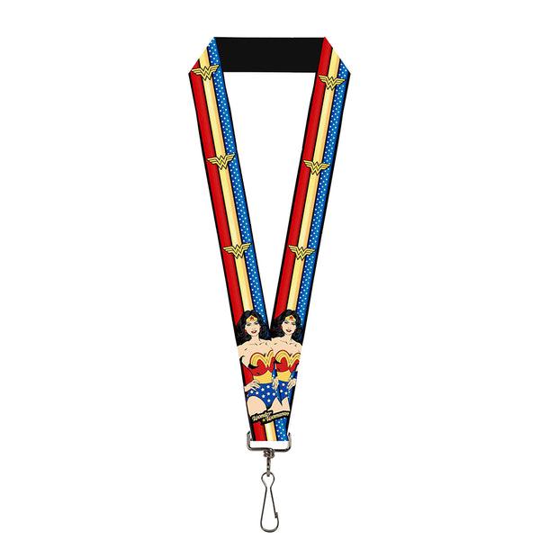 buckle down Lanyard - 1.0" - WONDER WOMAN Pose Logo Stripe Stars Red Gold Blue White