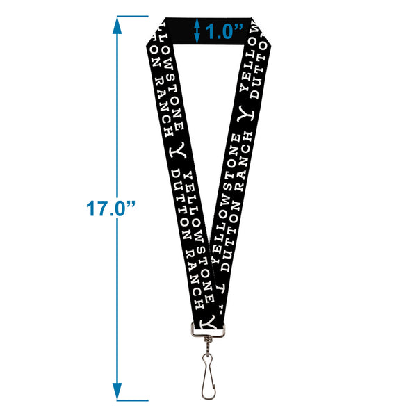 Buckle Down Lanyard - 1.0" - YELLOWSTONE DUTTON RANCH And Logo Black/White