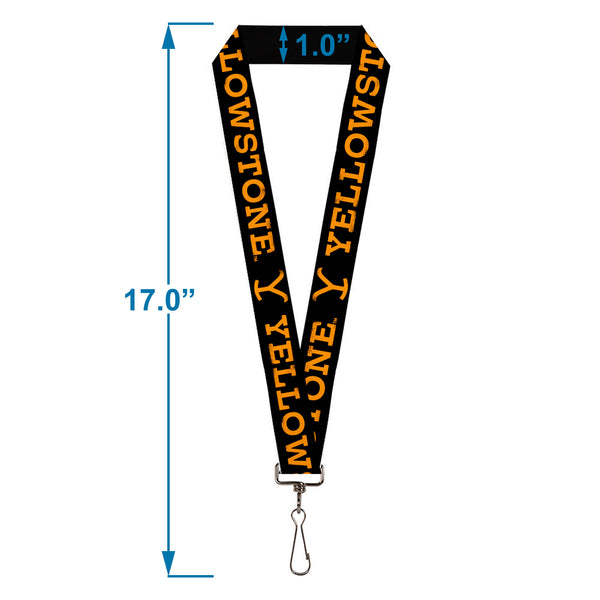 Buckle Down Lanyard - 1.0" - YELLOWSTONE Text And Y Logo Weathered Black/Orange