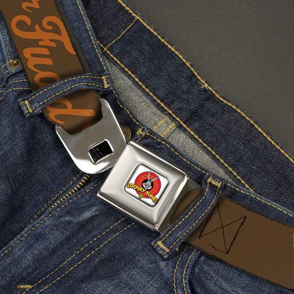 Buckle Down Looney Tunes Logo Full Color White Seatbelt Belt - ELMER FUDD W/Poses Browns Webbing