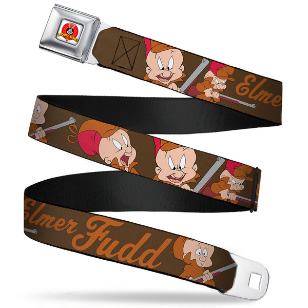 buckle down Looney Tunes Logo Full Color White Seatbelt Belt - ELMER FUDD w/Poses Browns Webbing
