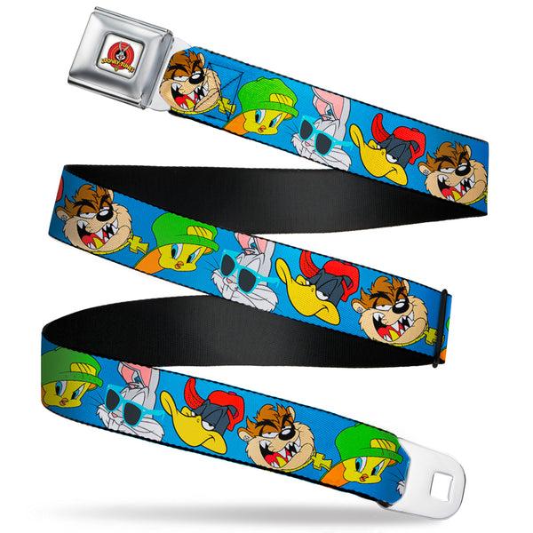 buckle down Looney Tunes Logo Full Color White Seatbelt Belt - Looney Tunes 4-Hip Hop Expressions Blue Webbing