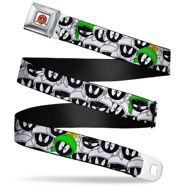 buckle down Looney Tunes Logo Full Color White Seatbelt Belt - Marvin the Martian Expressions Stacked White/Black/Green/Gold Webbing