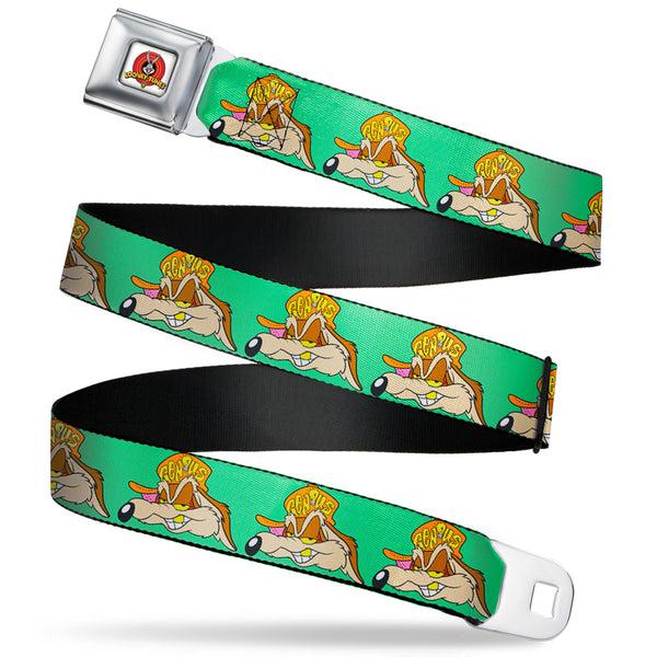 buckle down Looney Tunes Logo Full Color White Seatbelt Belt - Wile E. Coyote Hip Hop Expression Green Webbing