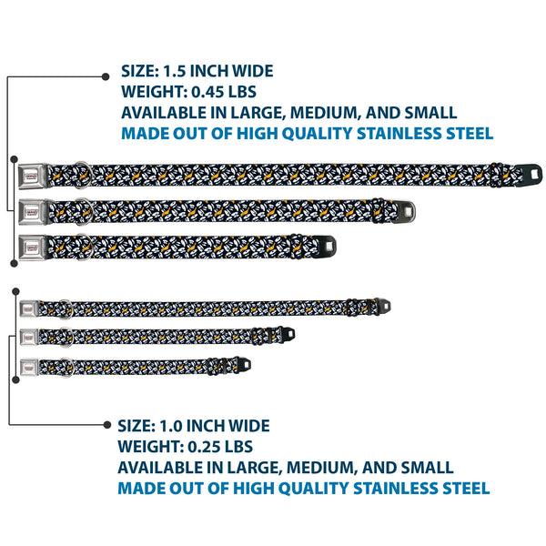 Buckle Down LOONEY TUNES Text Title Logo Full Color White Seatbelt Buckle Collar - Daffy Duck Expression And Eyes Scattered Black/White