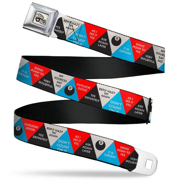 buckle down MAGIC 8 BALL Logo Full Color White/Black Seatbelt Belt - Magic 8 Ball Answer Triangles Black/Red/Blue/White Webbing