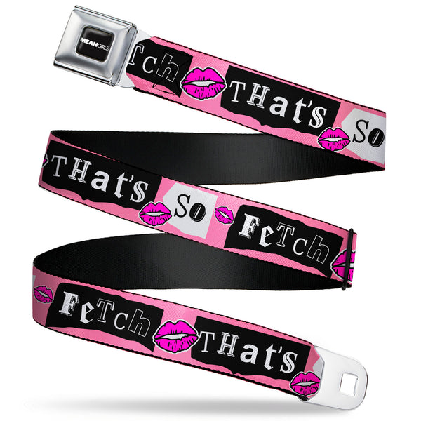 buckle down MEAN GIRLS Title Logo Full Color Black/White Seatbelt Belt - Mean Girls THAT'S SO FETCH Collage Pink/Black/White Webbing