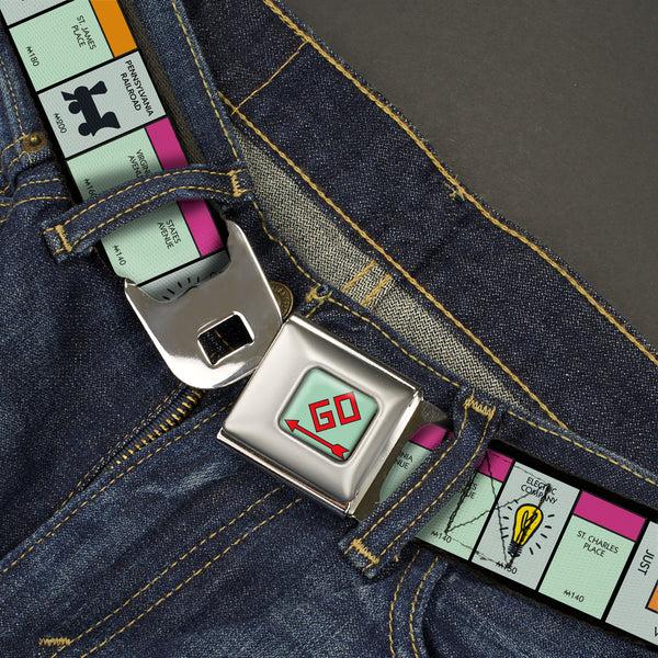 Buckle Down Monopoly GO Space Full Color Seatbelt Belt - Monopoly Game Board Space Blocks Webbing