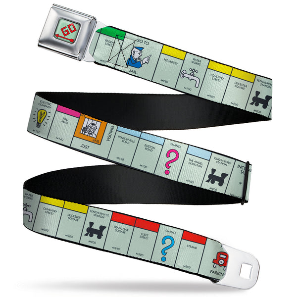 buckle down Monopoly GO Space Full Color Seatbelt Belt - Monopoly British UK Game Board Space Blocks Webbing