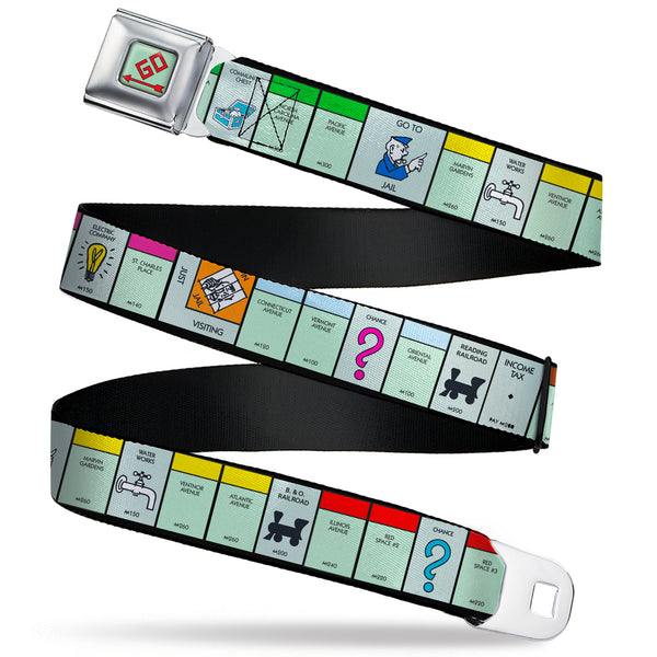 buckle down Monopoly GO Space Full Color Seatbelt Belt - Monopoly Game Board Space Blocks Webbing