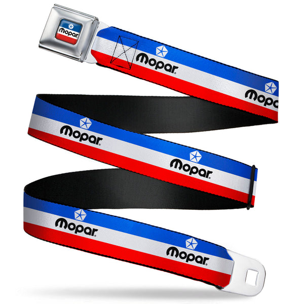 buckle down MOPAR Chrysler Logo Full Color White/Blue/Red/Black Seatbelt Belt - MOPAR Logo/Stripe Blue/White/Red Webbing