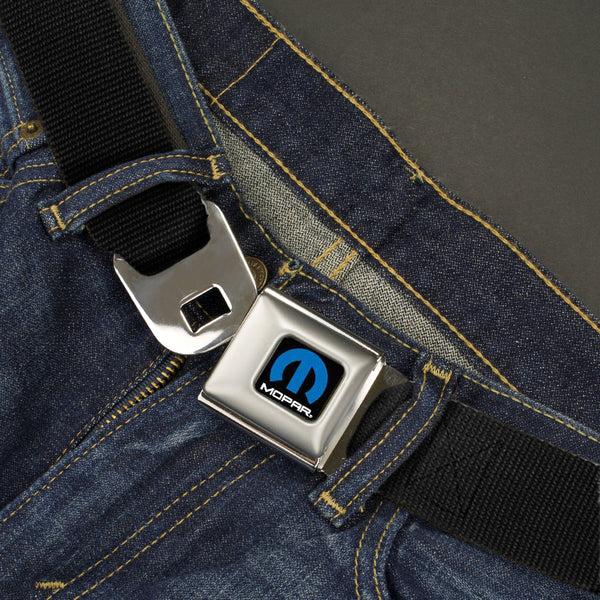 Buckle Down MOPAR Logo Full Color Black/Blue/White - Seatbelt Belt - Black Webbing