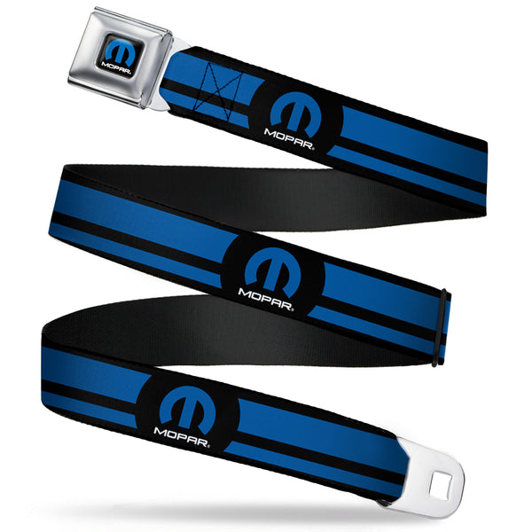 buckle down MOPAR Logo Full Color Black Blue White Seatbelt Belt - MOPAR Logo/Stripe Black/Blue Webbing