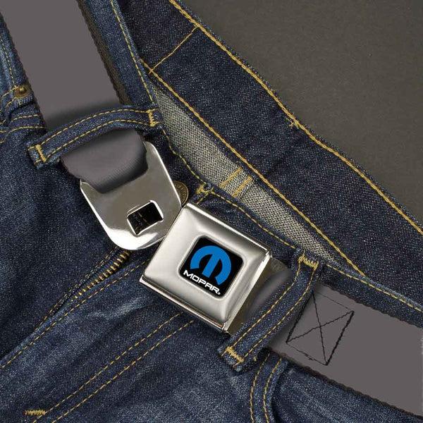 Buckle Down MOPAR Logo Full Color Black Blue White Seatbelt Belt - Charcoal Webbing