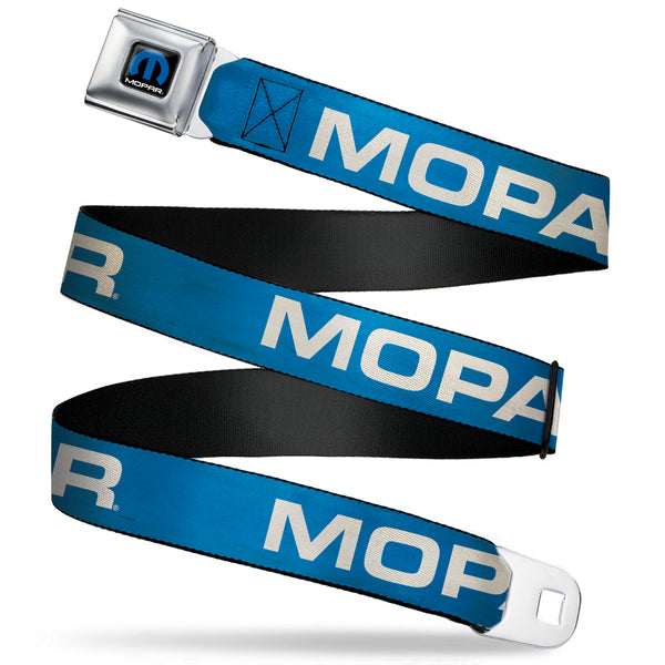 buckle down MOPAR Logo Full Color Black/Blue/White Seatbelt Belt - MOPAR Text Blue/White Webbing