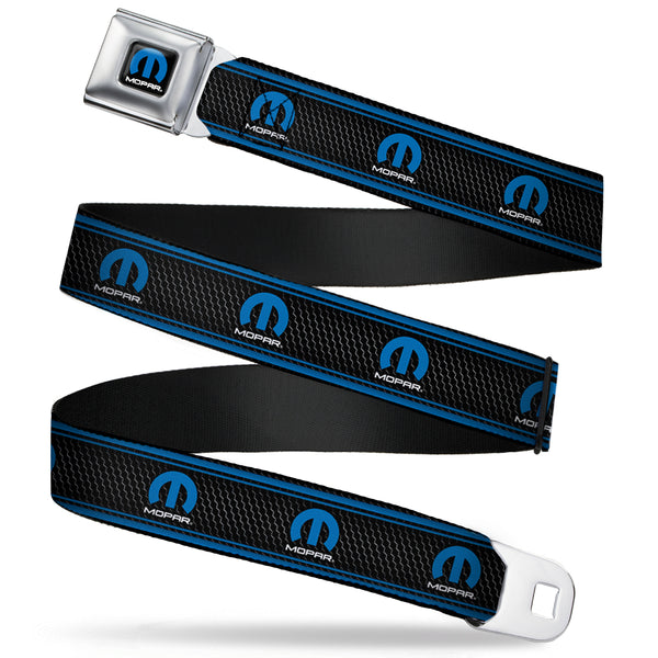 buckle down MOPAR Logo Full Color Black Blue White Seatbelt Belt - MOPAR Logo/Stripe/Grill Black/Grays/Blues Webbing