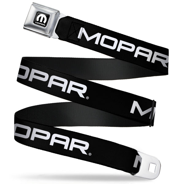 buckle down MOPAR Logo Full Color Black White Seatbelt Belt - MOPAR Text Black/White Webbing