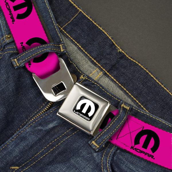 Buckle Down MOPAR Logo Full Color Black/White Seatbelt Belt - MOPAR Logo Repeat Hot Pink/Black Webbing