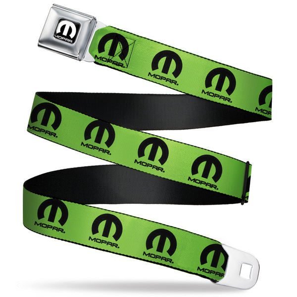 buckle down MOPAR Logo Full Color Black/White Seatbelt Belt - MOPAR Logo Repeat Green/Black Webbing