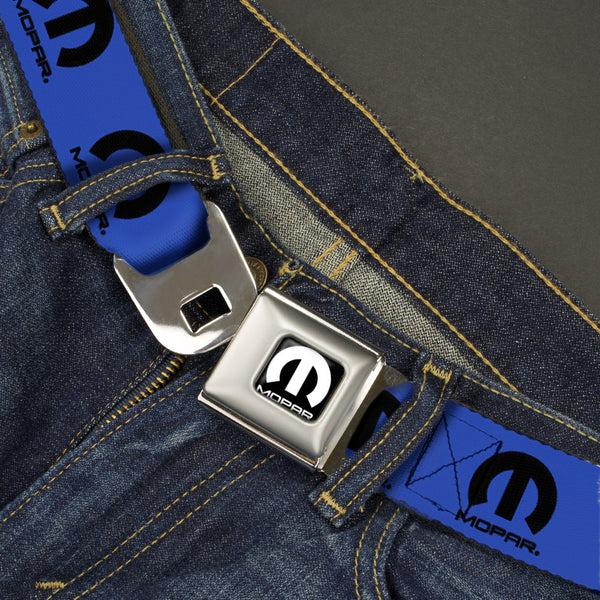 Buckle Down MOPAR Logo Full Color Black/White Seatbelt Belt - MOPAR Logo Repeat Blue/Black Webbing