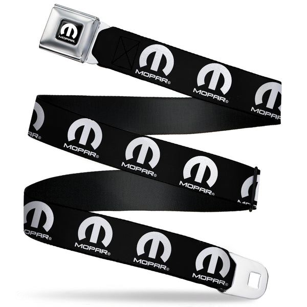 buckle down MOPAR Logo Full Color Black/White Seatbelt Belt - MOPAR Logo Repeat Black/White Webbing