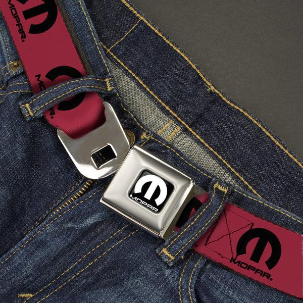 Buckle Down MOPAR Logo Full Color Black/White Seatbelt Belt - MOPAR Logo Repeat Fuchsia/Black Webbing