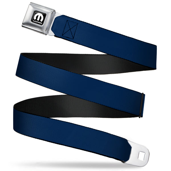 buckle down MOPAR Logo Full Color Black White Seatbelt Belt - Navy Webbing