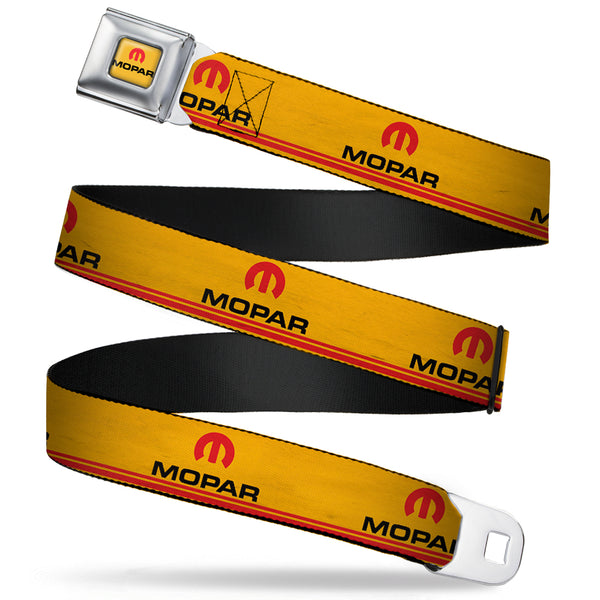 buckle down MOPAR Logo Full Color Gold Red Black Seatbelt Belt - MOPAR Logo Double-Stripe Vintage Gold/Red/Black Webbing