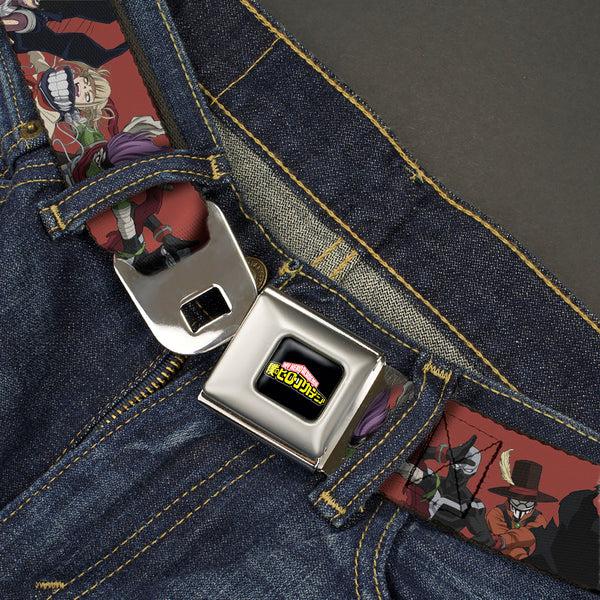 Buckle Down MY HERO ACADEMIA Title Logo Full Color Black Seatbelt Belt - My Hero Academia Villains Group Pose Red Webbing