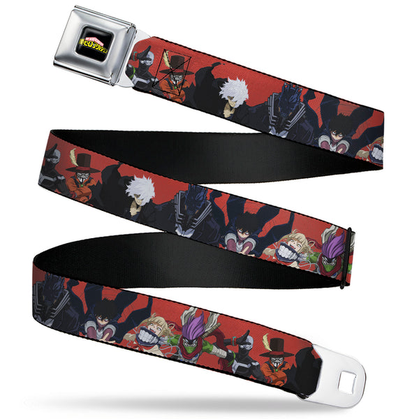 buckle down MY HERO ACADEMIA Title Logo Full Color Black Seatbelt Belt - My Hero Academia Villains Group Pose Red Webbing