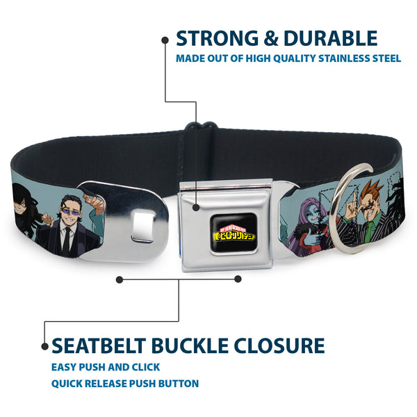 Buckle Down MY HERO ACADEMIA Title Logo Full Color Black Seatbelt Buckle Collar - My Hero Academia Five Meta Liberation Army Villains Blue