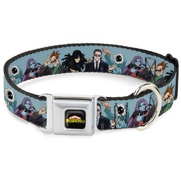 buckle down MY HERO ACADEMIA Title Logo Full Color Black Seatbelt Buckle Collar - My Hero Academia Five Meta Liberation Army Villains Blue