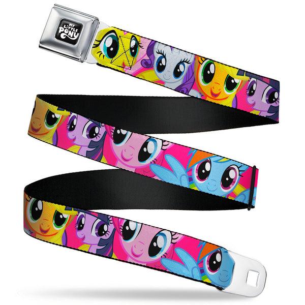 buckle down MY LITTLE PONY Title Logo Full Color Black/Purple/White Seatbelt Belt - My Little Pony Mane Six Eye Expressions Close-Up Multi Color Webbing