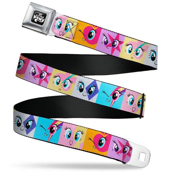 buckle down MY LITTLE PONY Title Logo Full Color Black/Purple/White Seatbelt Belt - My Little Pony Mane Six Cutie Mark Expression Blocks Multi Color Webbing