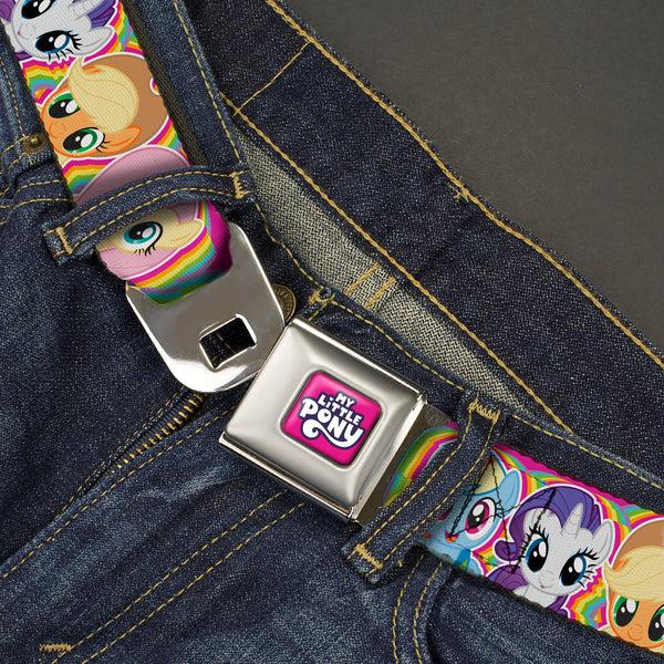 Buckle Down MY LITTLE PONY Title Logo Full Color Pink/Purple/White Seatbelt Belt - My Little Pony Four Pony Close-Up Faces Pink/Multi Color Webbing