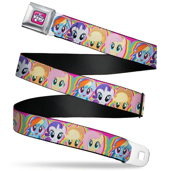buckle down MY LITTLE PONY Title Logo Full Color Pink/Purple/White Seatbelt Belt - My Little Pony Four Pony Close-Up Faces Pink/Multi Color Webbing