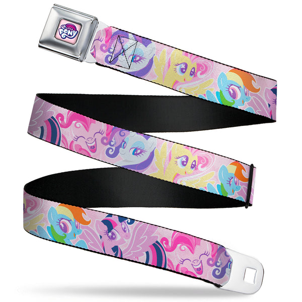 buckle down MY LITTLE PONY Title Logo Full Color Pink/White Seatbelt Belt - My Litlle Pony Five Pony Poses Pink Webbing