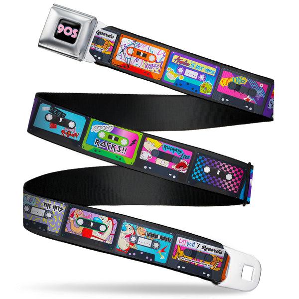 Buckle Down Nick 90'S Rewind Icon Full Color Black/Blue/Pink Seatbelt Belt - Nick 90's Rewind 13-Mash Up Cassette Tapes Black Webbing