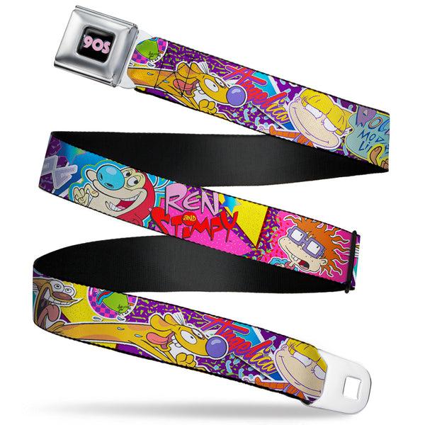 buckle down Nick 90'S Rewind Icon Full Color Black/Blue/Pink Seatbelt Belt - Nick 90's Rewind 7-Character/4-Logo Collage Webbing