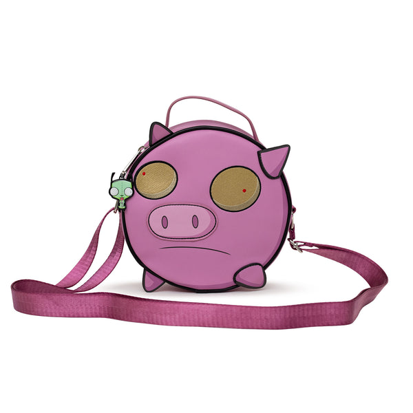 Buckle Down Nickelodeon Bag Cross Body Round Invader Zim Piggy Close Up Applique With Embroidery Pink Vegan Leather