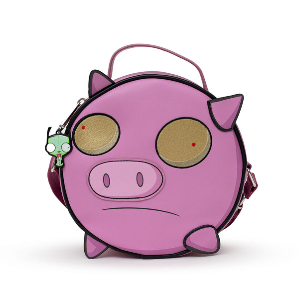buckle down Nickelodeon Bag Cross Body Round Invader Zim Piggy Close Up Applique with Embroidery Pink Vegan Leather