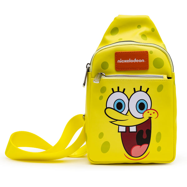 Buckle Down Nickelodeon Bag Sling SpongeBob SquarePants Smiling Face Character Close Up Yellow Bounding Vegan Leather