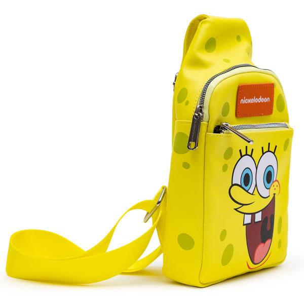 Buckle Down Nickelodeon Bag Sling SpongeBob SquarePants Smiling Face Character Close Up Yellow Bounding Vegan Leather