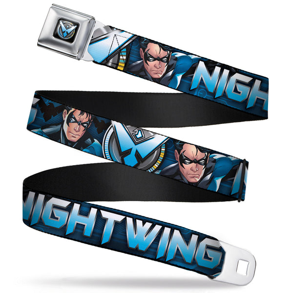 buckle down Nightwing Logo2 Full Color Black Blues Yellow Seatbelt Belt - NIGHTWING Poses/Logo Black/Blues Webbing