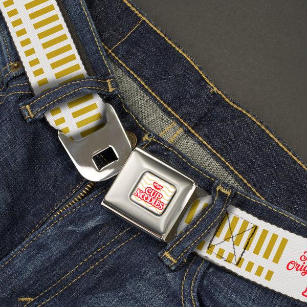 Buckle Down NISSIN CUP NOODLES Logo/Noodle Wave Full Color White/Orange/Red Seatbelt Belt - THE ORIGINAL CUP NOODLES Caterpillar Striping White/Red/Gold Webbing